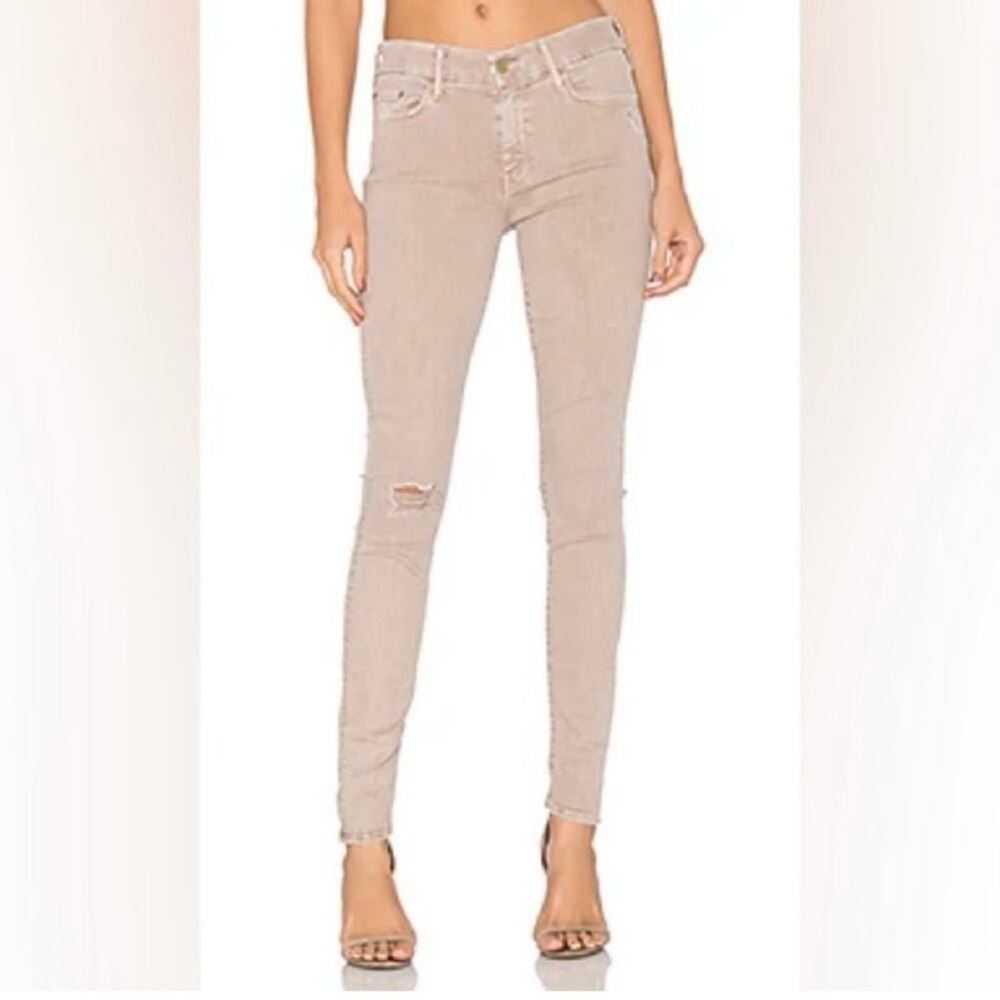 MOTHER the looker skinny pants jeans sand tan distressed USA 30